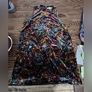 LOFT Floral Velvet Dress with Red and Green Accents